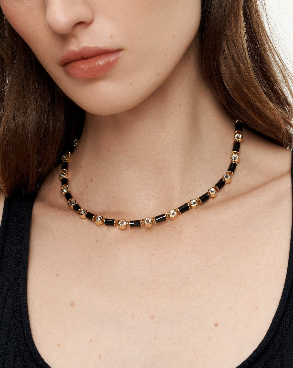 Black Enamel and Crystal Barrel Necklace - Image 2