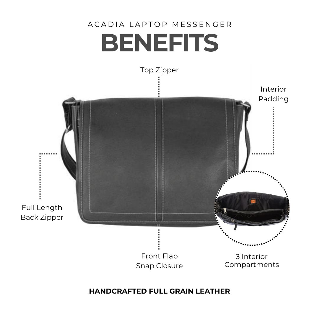 Acadia Leather Laptop Messenger Bag - Image 2