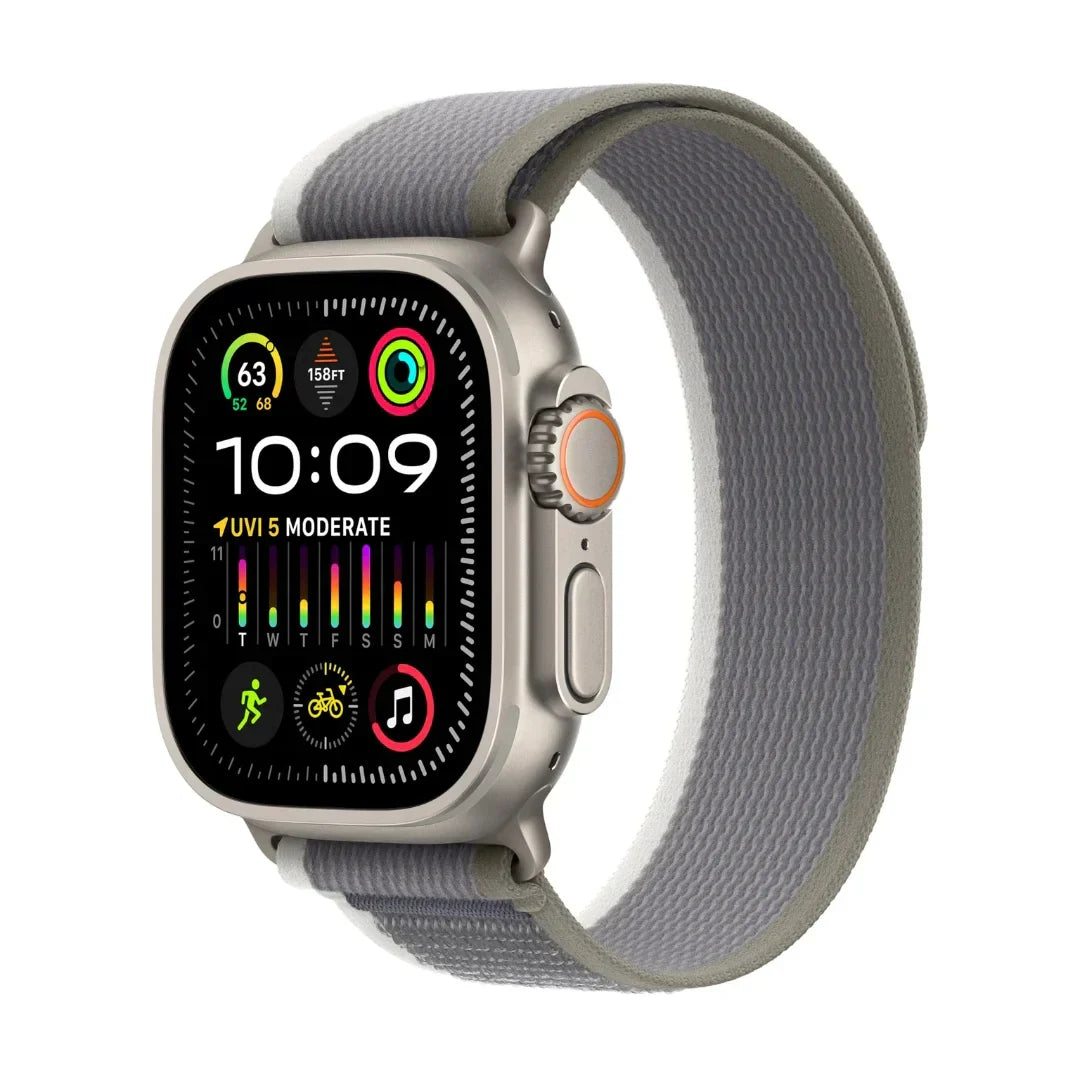 Apple Watch Ultra 2 GPS + Cell 49mm Titanium Case w/ Green/Gray Trail Loop (M/L) - MRF43LW/A
