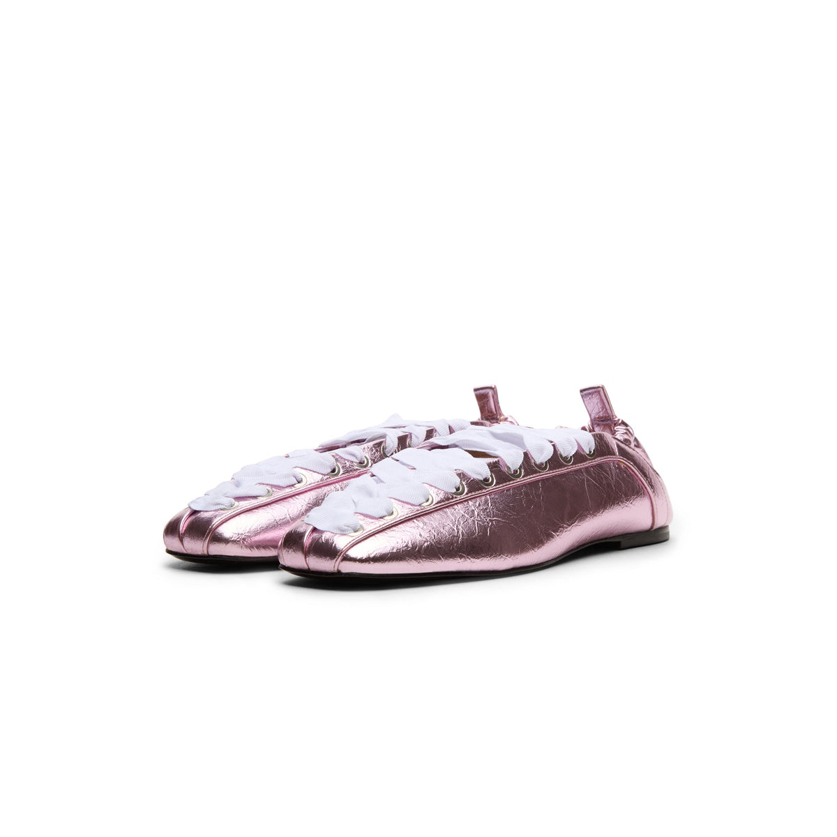 GANNI Eyelets Lace Up Ballerina Crinkle Metallic (Cameo Pink) - Image 3