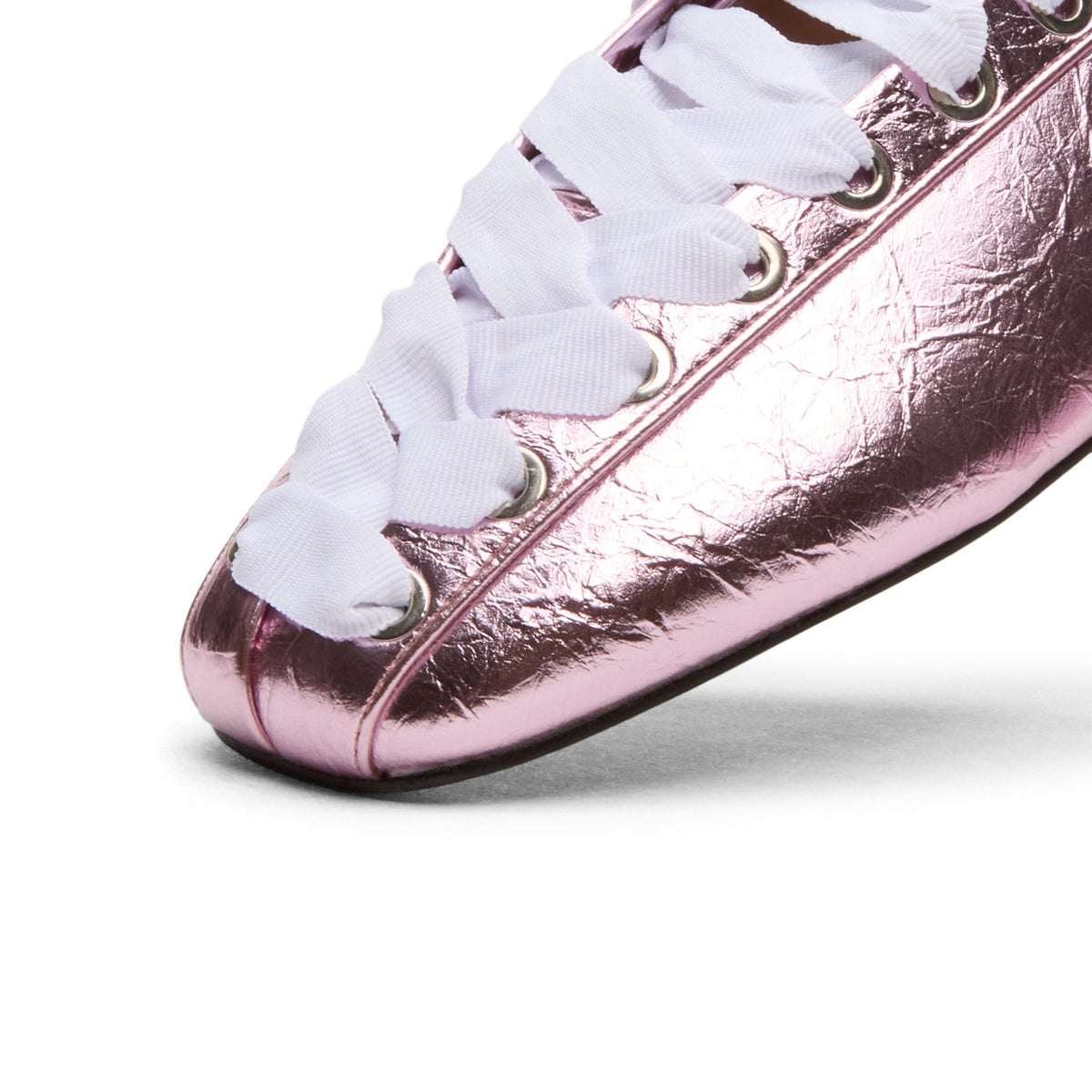 GANNI Eyelets Lace Up Ballerina Crinkle Metallic (Cameo Pink) - Image 6