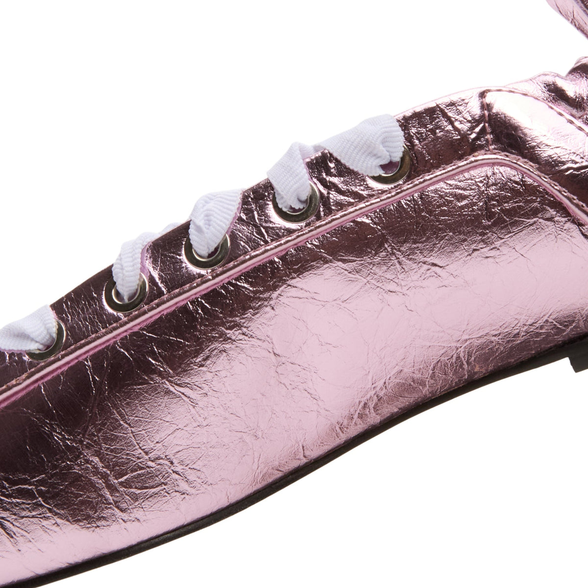 GANNI Eyelets Lace Up Ballerina Crinkle Metallic (Cameo Pink) - Image 7