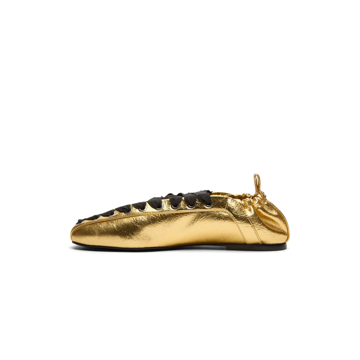 GANNI Eyelets Lace Up Ballerina Crinkle Metallic (Gold) - Image 2