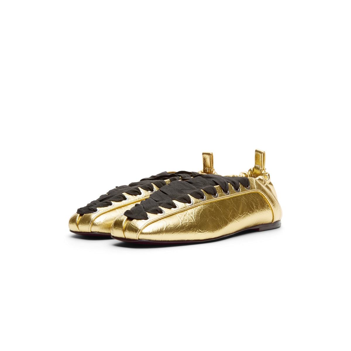 GANNI Eyelets Lace Up Ballerina Crinkle Metallic (Gold) - Image 3