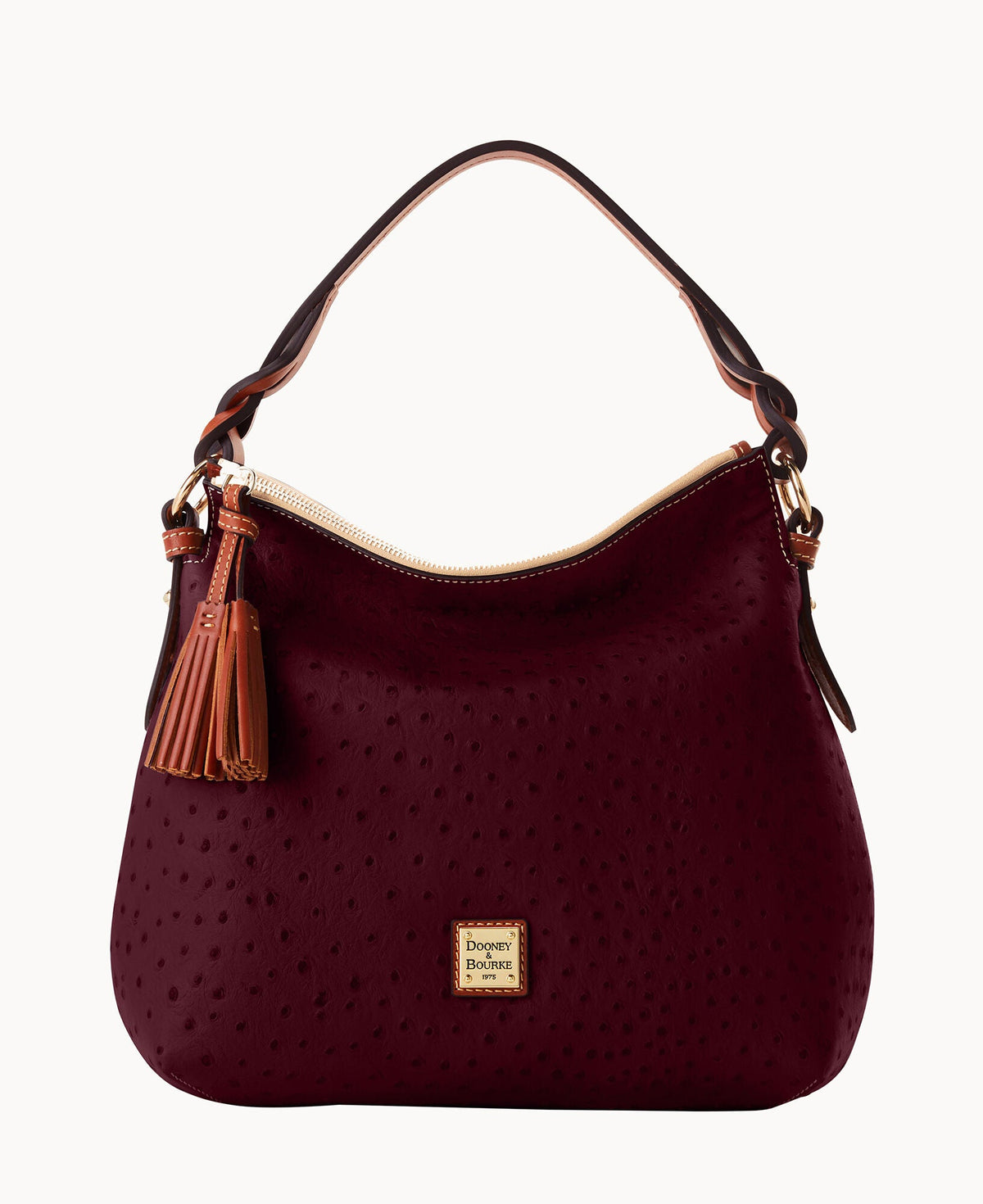 Ostrich Twist Strap Hobo - Burgundy