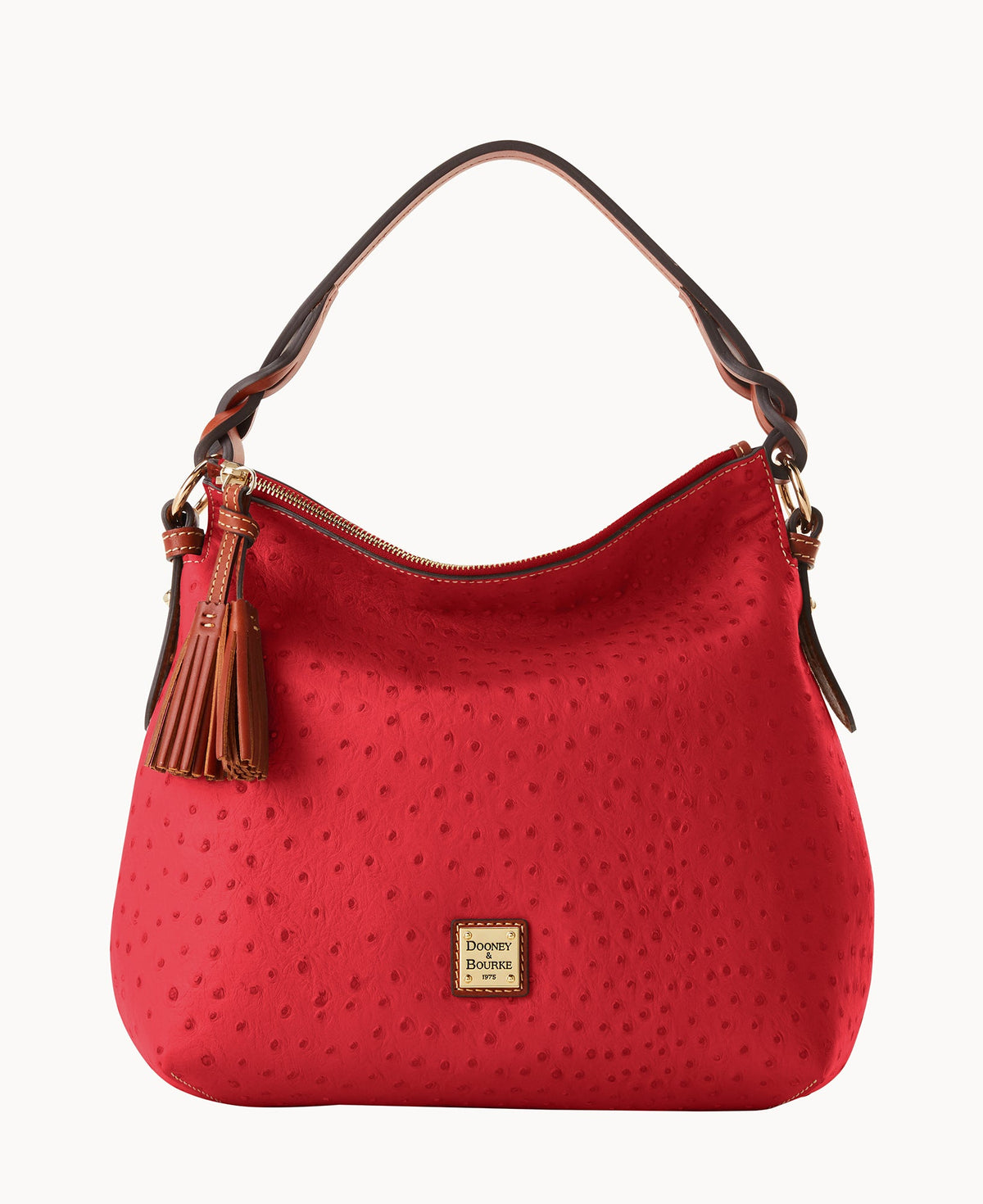 Ostrich Twist Strap Hobo - Crimson