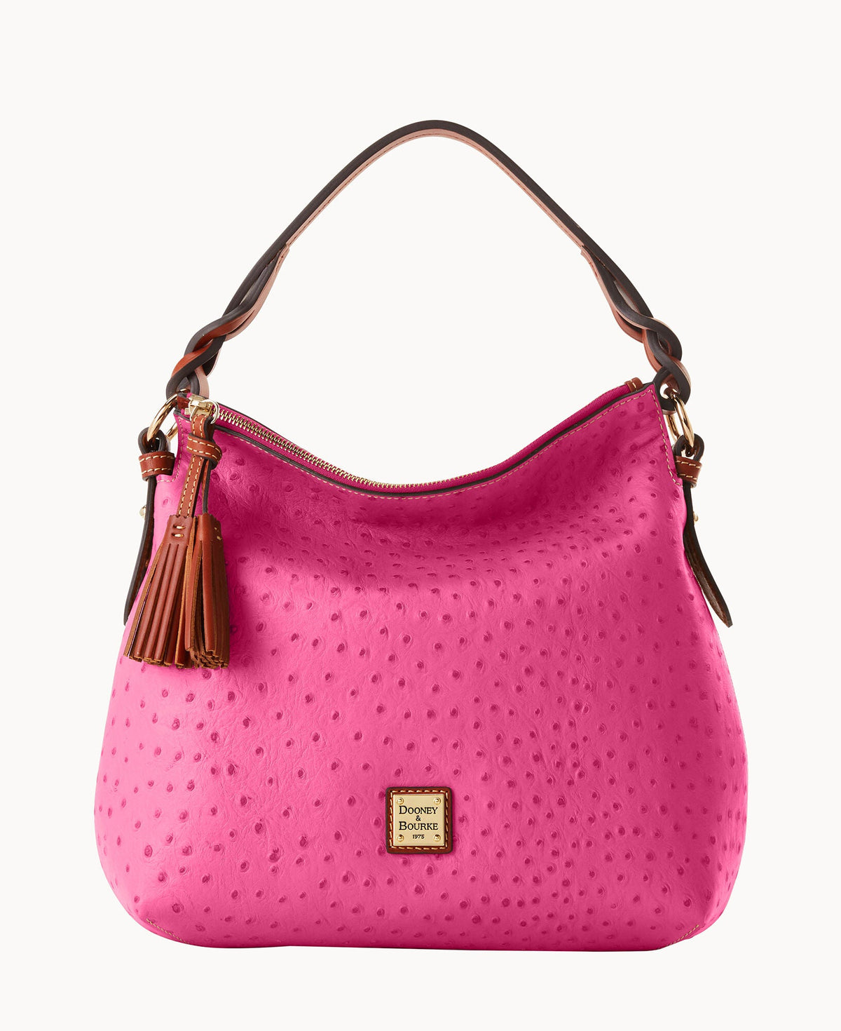 Ostrich Twist Strap Hobo - Fuchsia