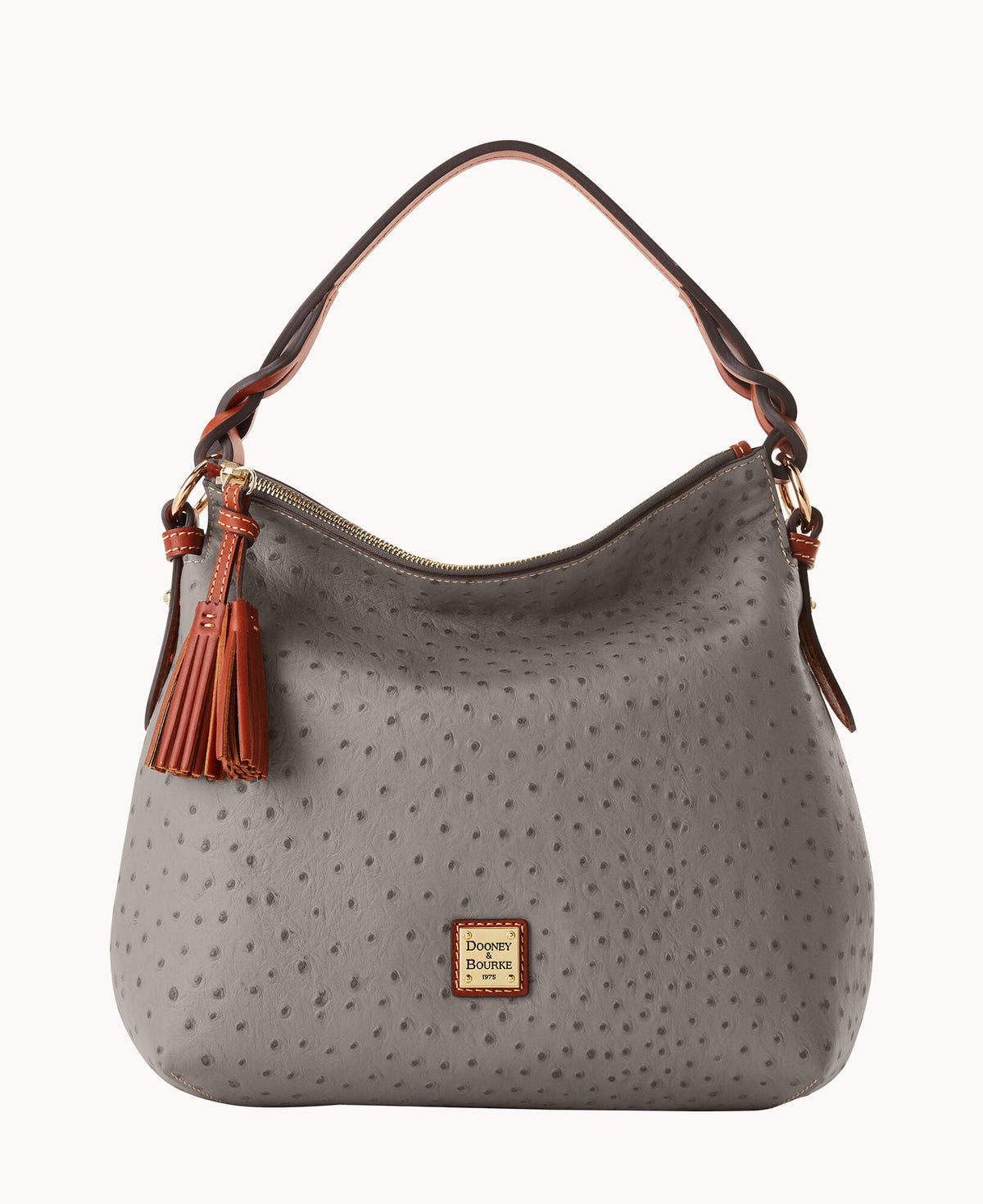 Ostrich Twist Strap Hobo - Grey