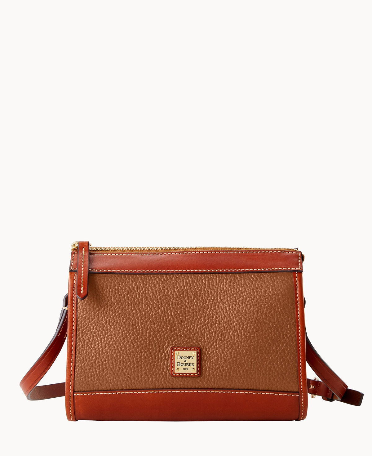 Pebble Grain Zip Crossbody - Caramel