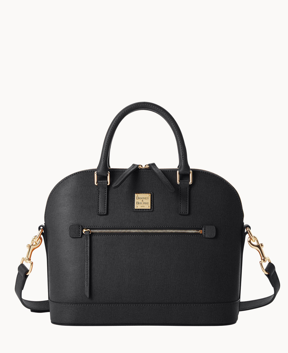 Saffiano Domed Zip Satchel - Black