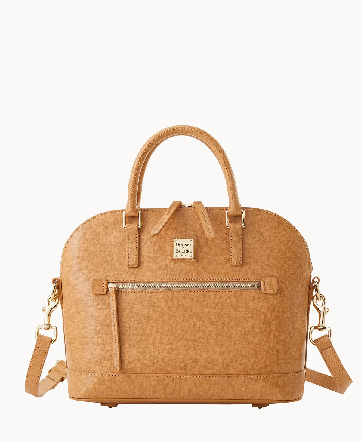 Saffiano Domed Zip Satchel - Camel