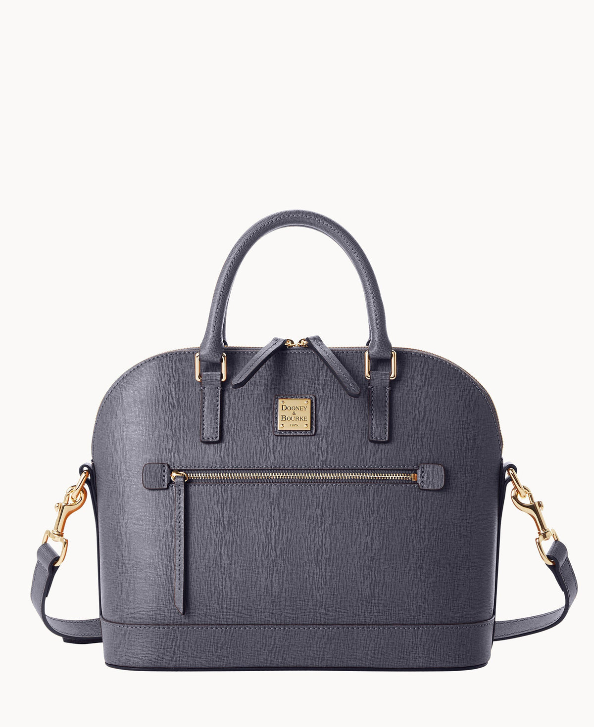 Saffiano Domed Zip Satchel - Dark Grey