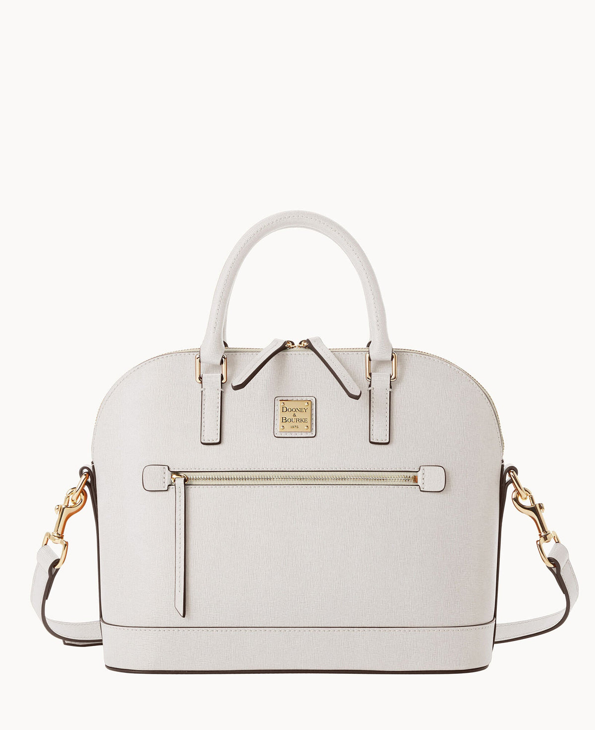 Saffiano Domed Zip Satchel - Ecru