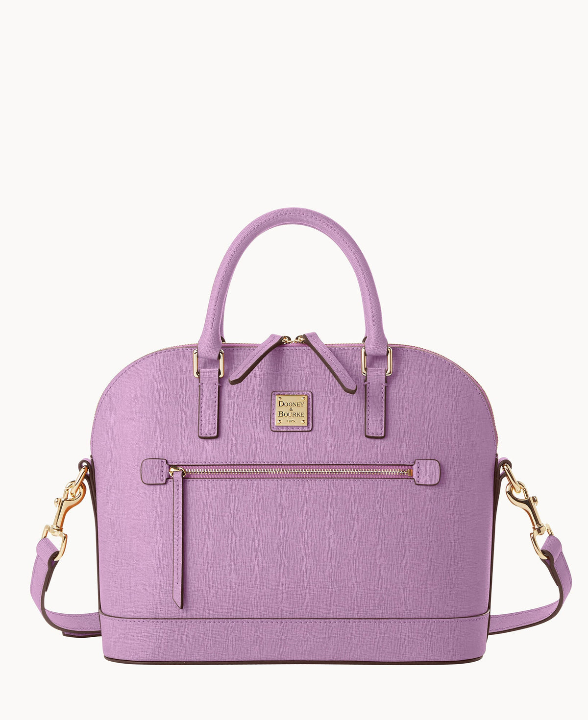 Saffiano Domed Zip Satchel - Light Mauve