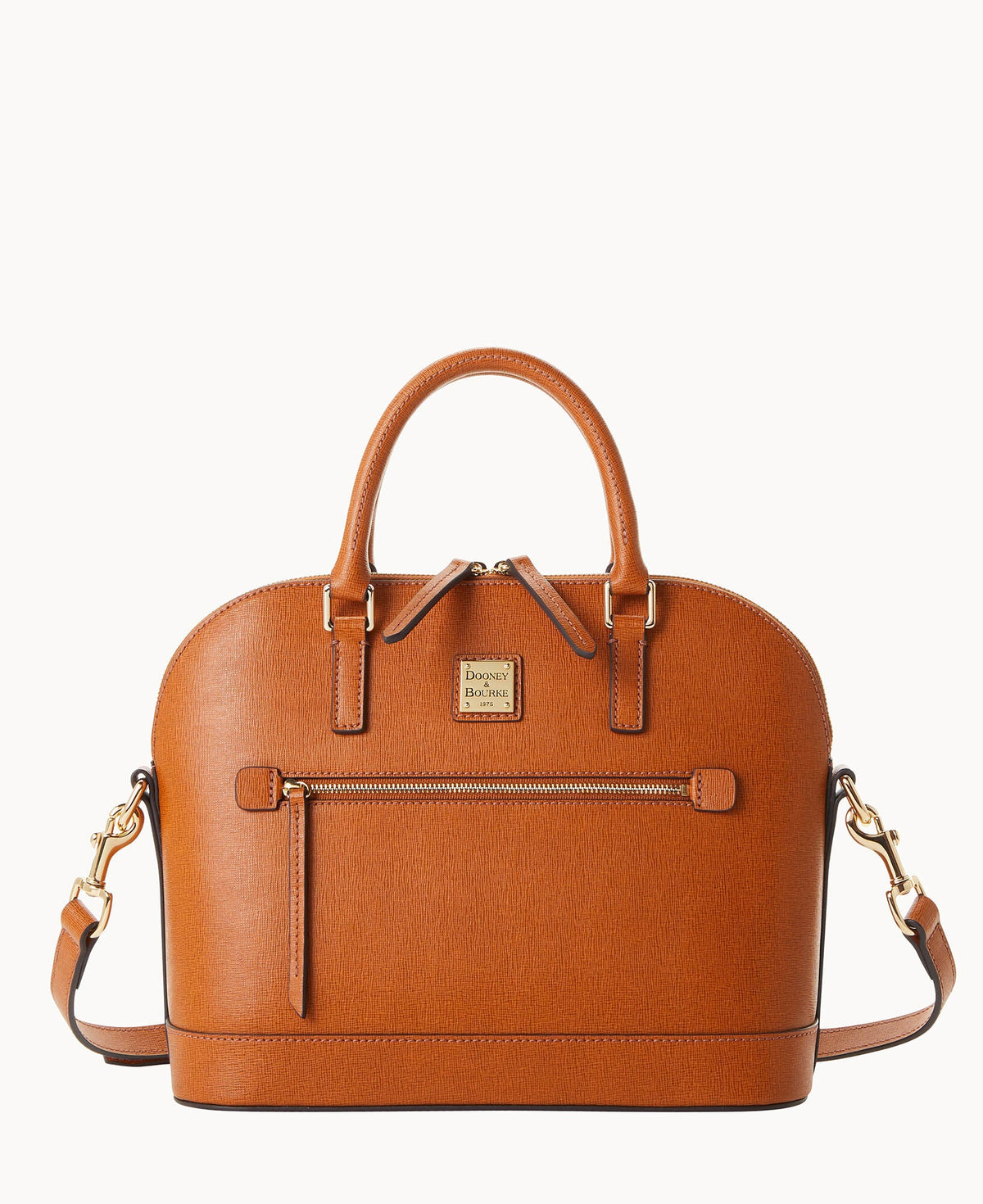 Saffiano Domed Zip Satchel - Natural