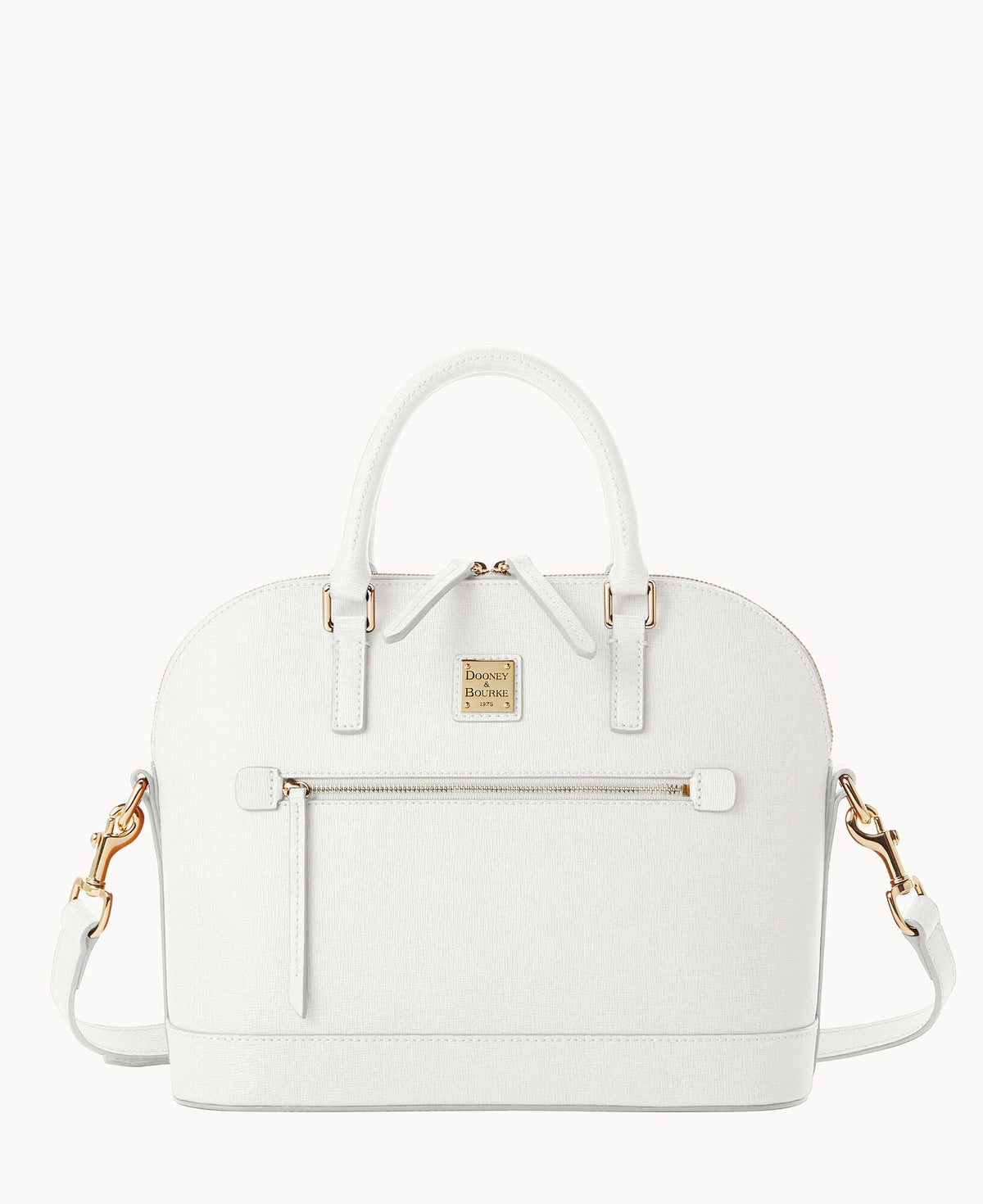 Saffiano Domed Zip Satchel - Off White