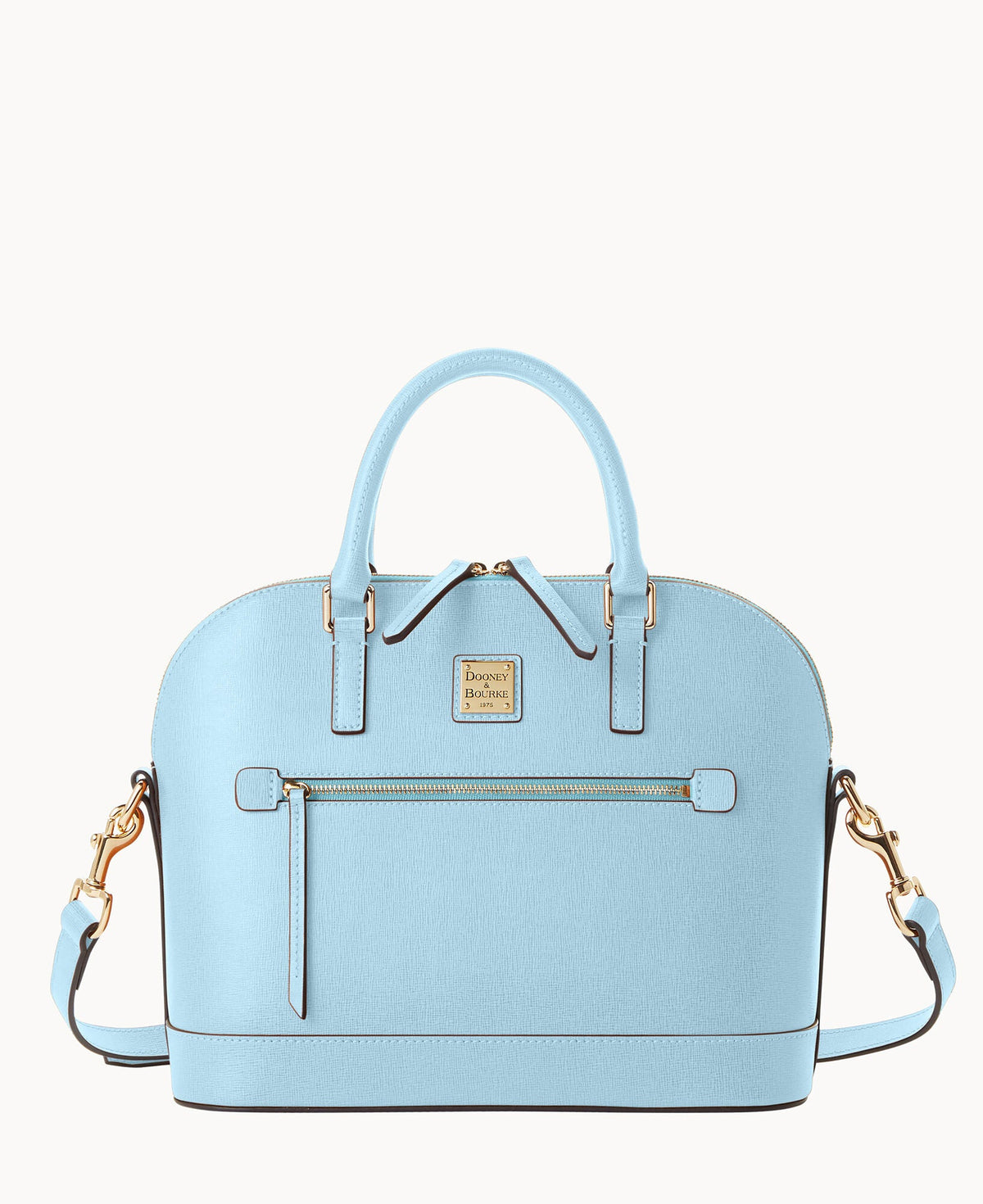 Saffiano Domed Zip Satchel - Pale Blue