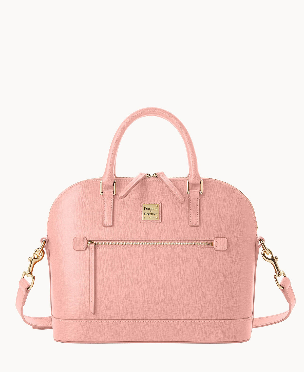 Saffiano Domed Zip Satchel - Pale Pink