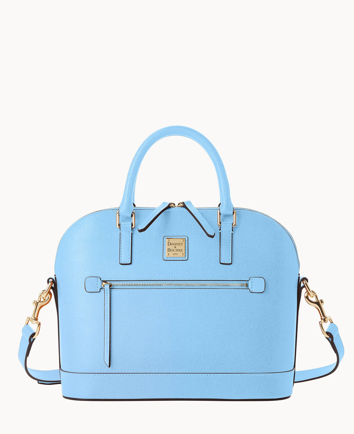 Saffiano Domed Zip Satchel - Sky Blue