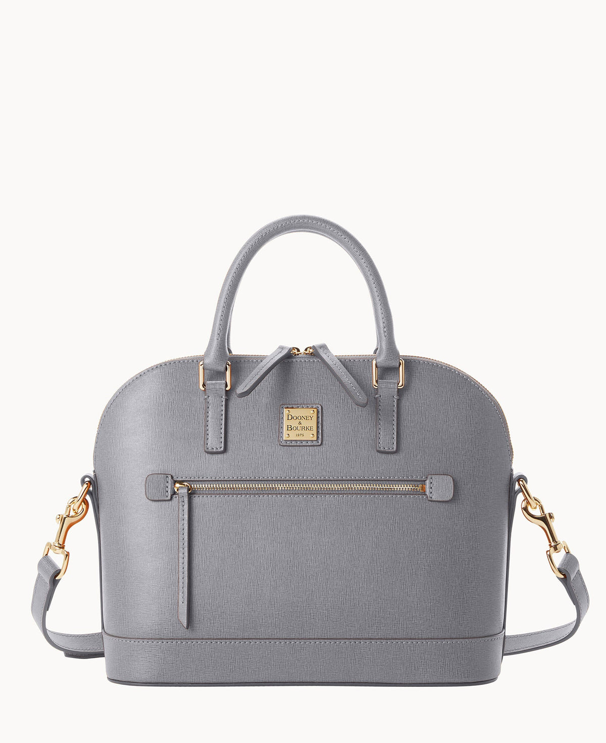 Saffiano Domed Zip Satchel - Smoke Grey