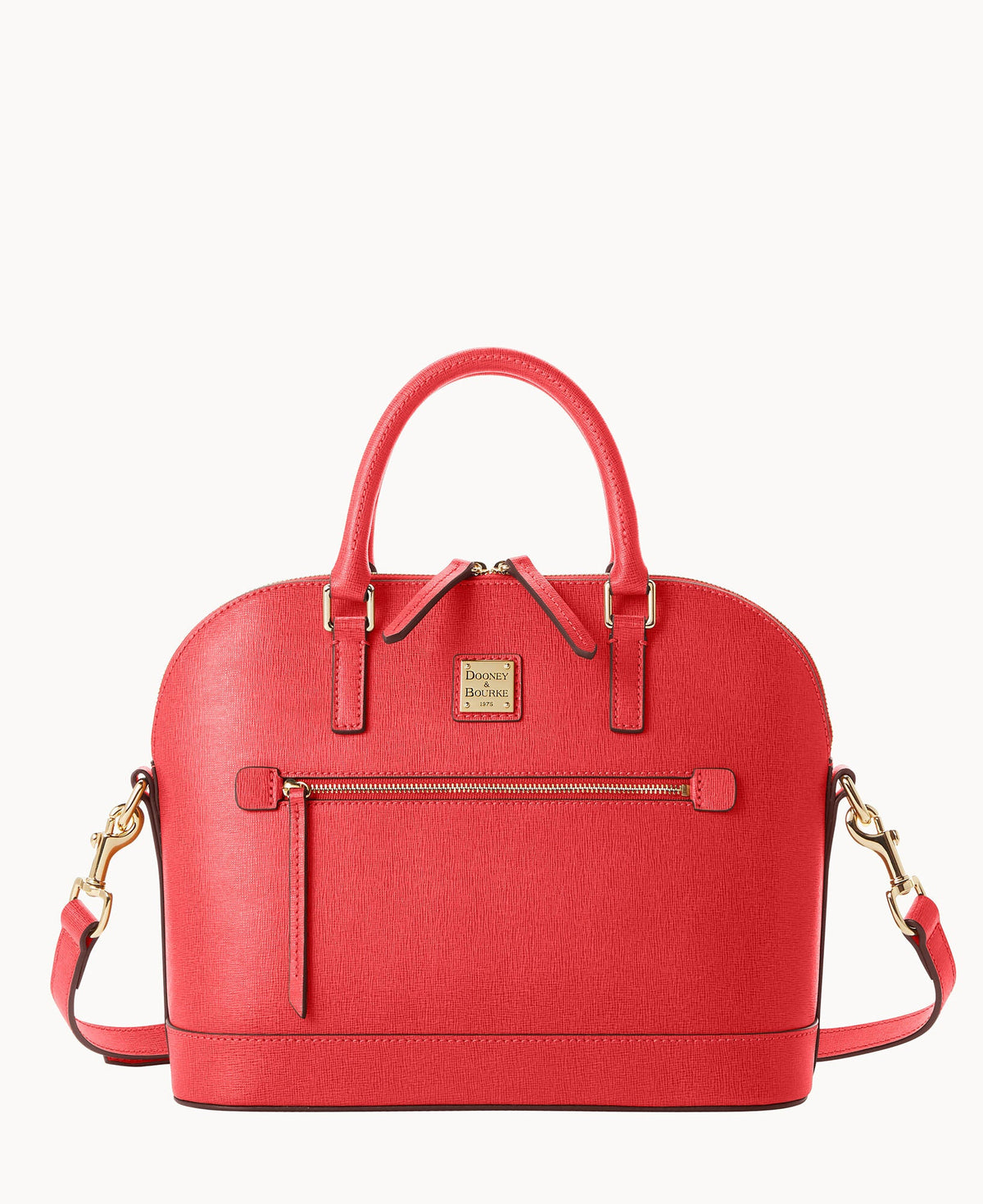 Saffiano Domed Zip Satchel - Tomato