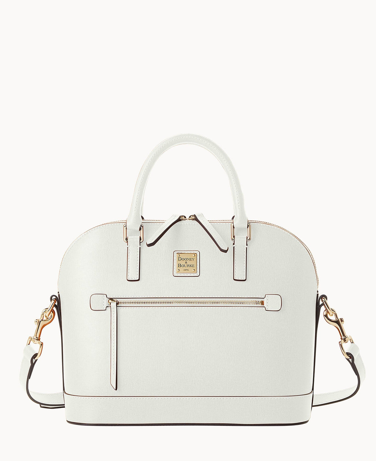 Saffiano Domed Zip Satchel - White