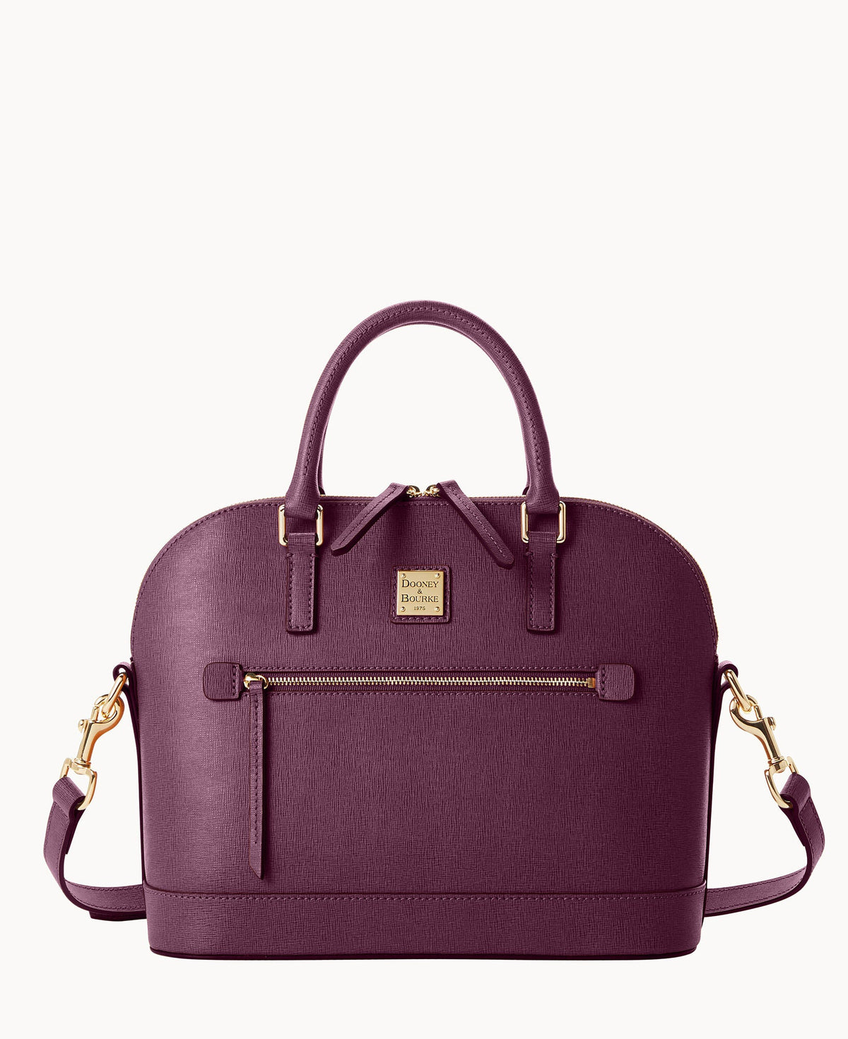 Saffiano Domed Zip Satchel - Plum Wine