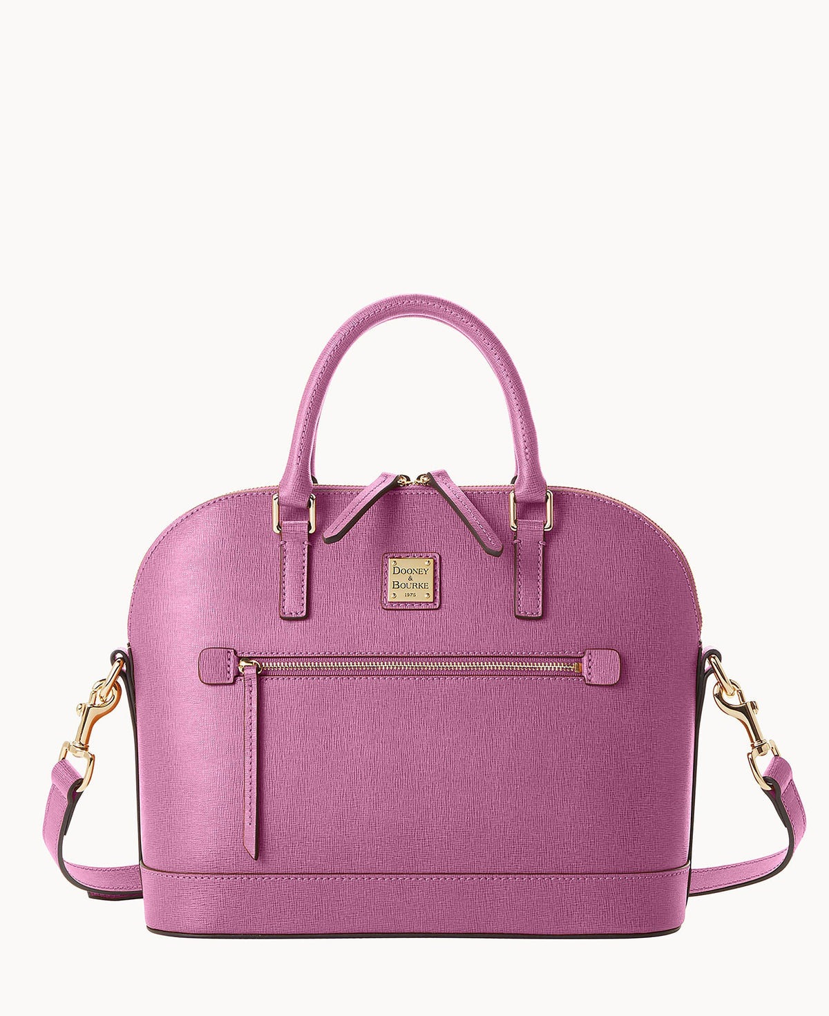 Saffiano Domed Zip Satchel - Mauve