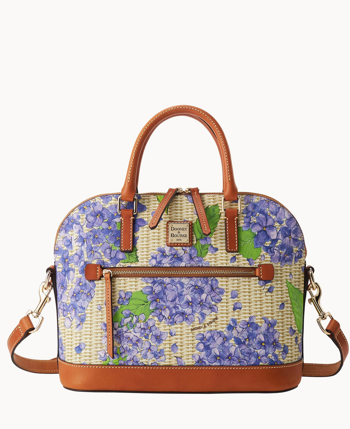 Hydrangea Basketweave Domed Zip Satchel - Purple