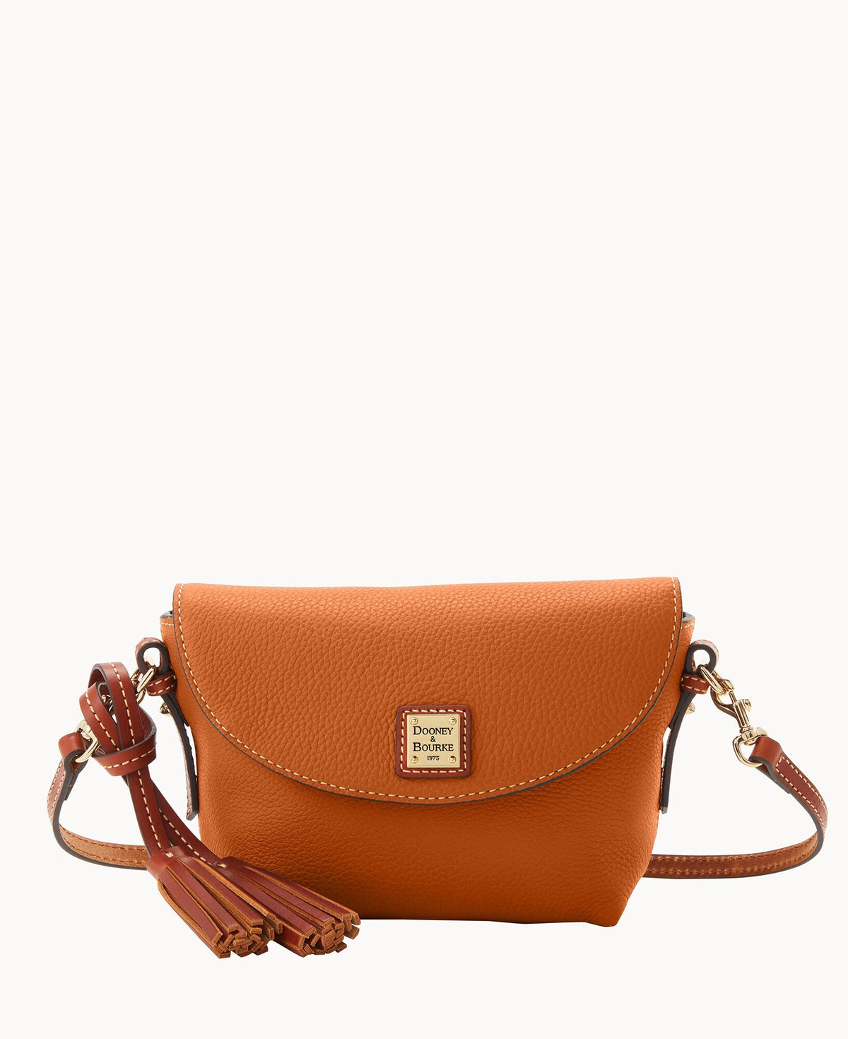 Pebble Grain Crossbody Saddle Bag - Caramel