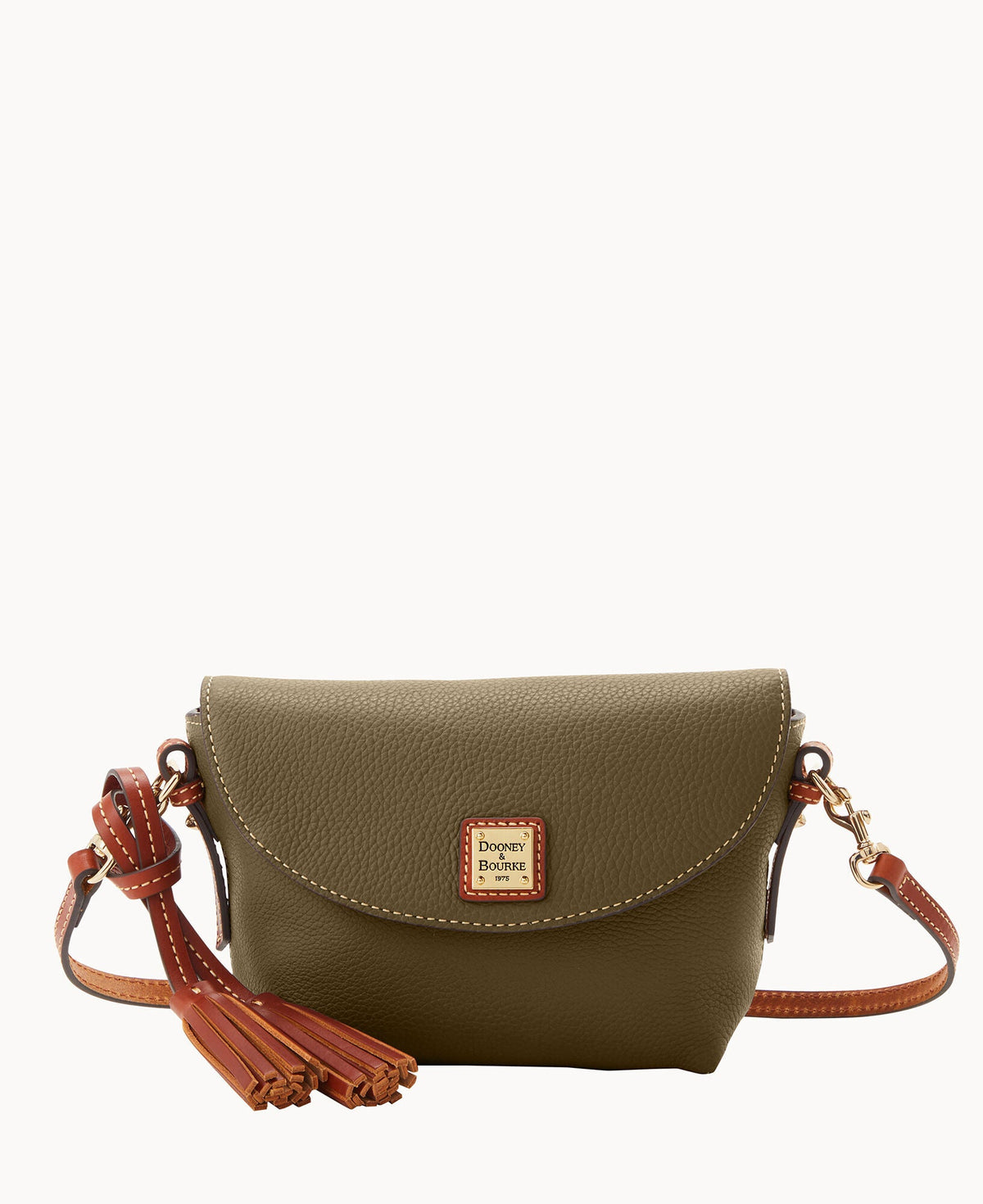 Pebble Grain Crossbody Saddle Bag - Olive