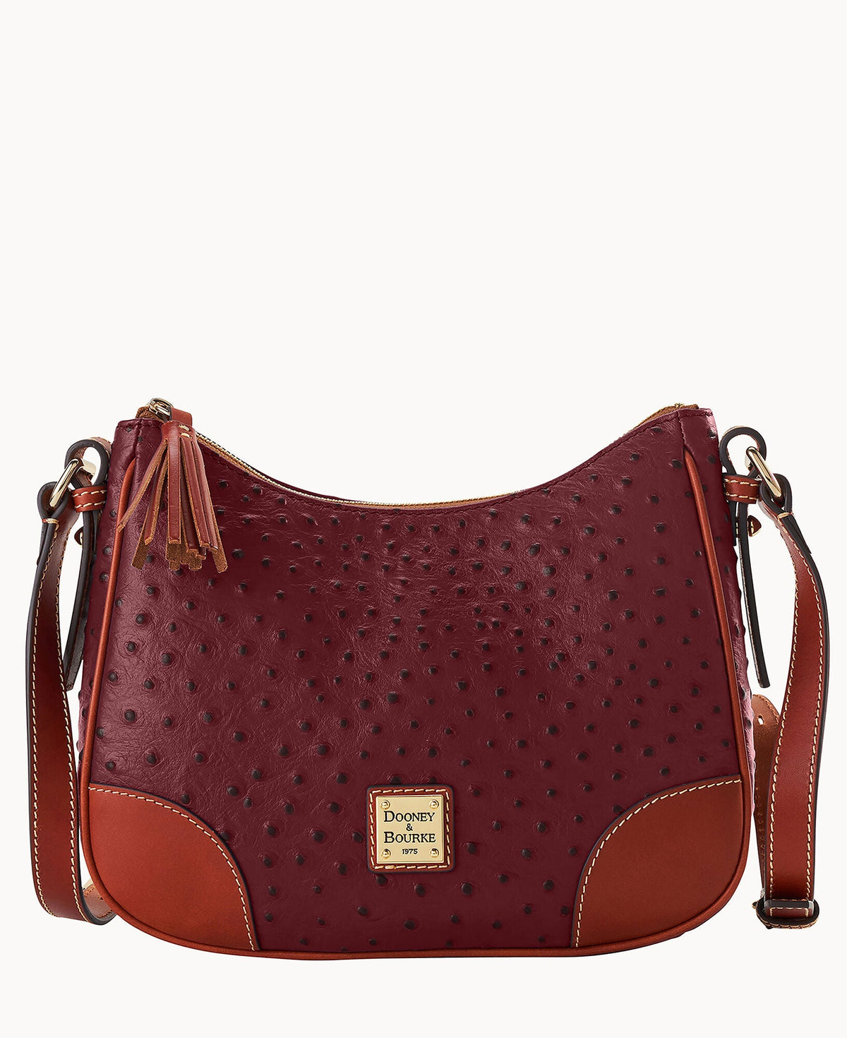 Ostrich Crossbody Hobo - Bordeaux