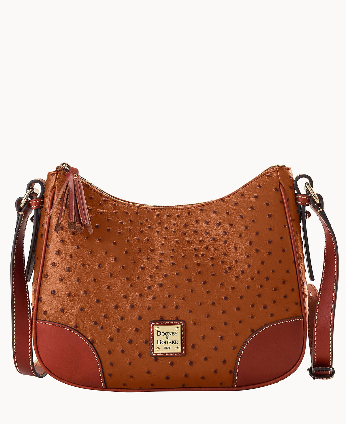 Ostrich Crossbody Hobo - Caramel