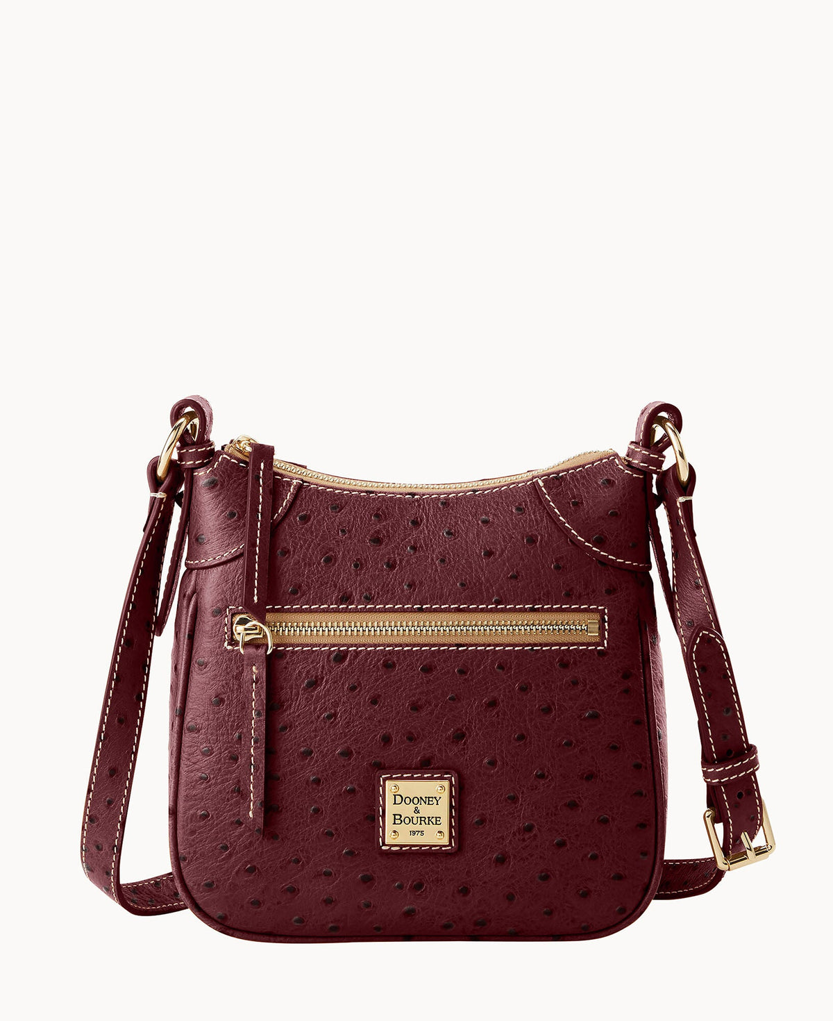 Ostrich Front Zip Crossbody - Burgundy