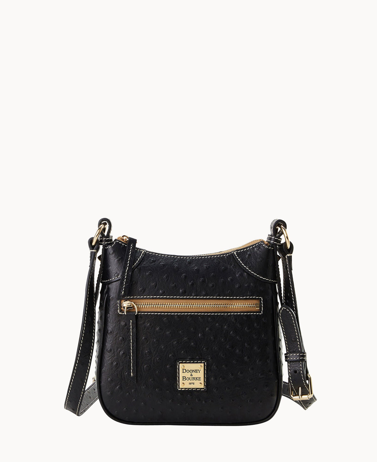 Ostrich Front Zip Crossbody - Black
