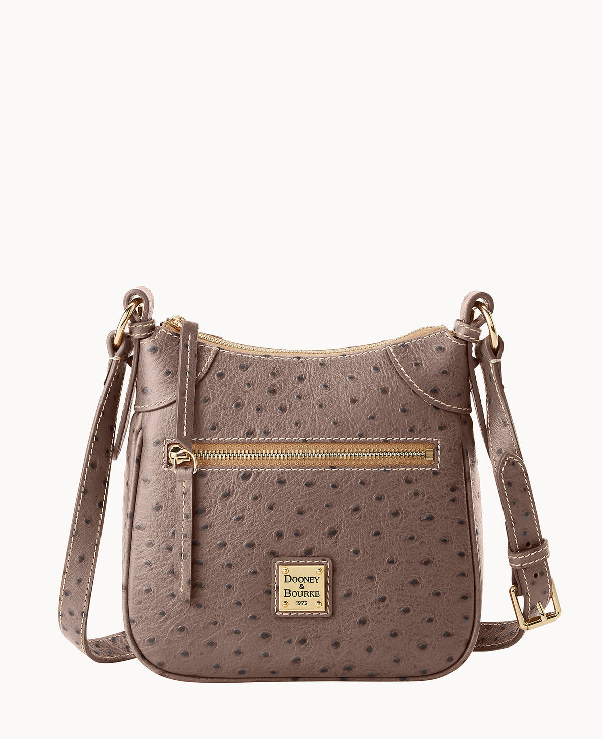 Ostrich Front Zip Crossbody - Elephant