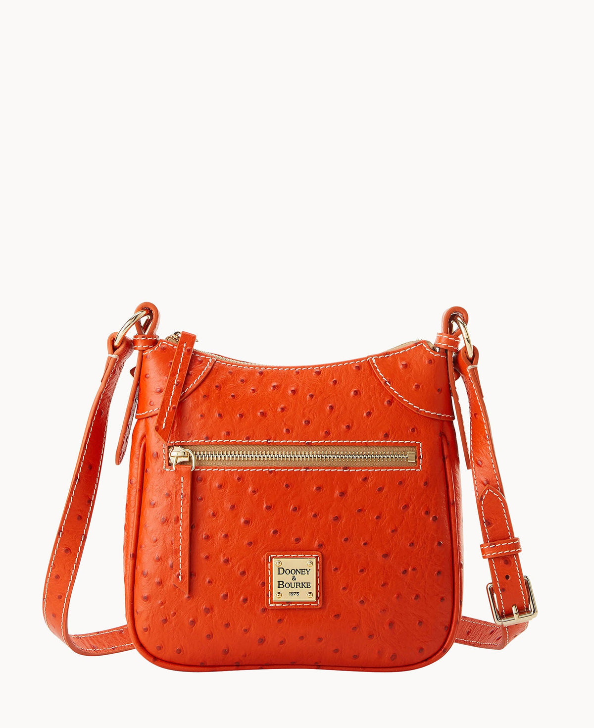 Ostrich Front Zip Crossbody - Geranium