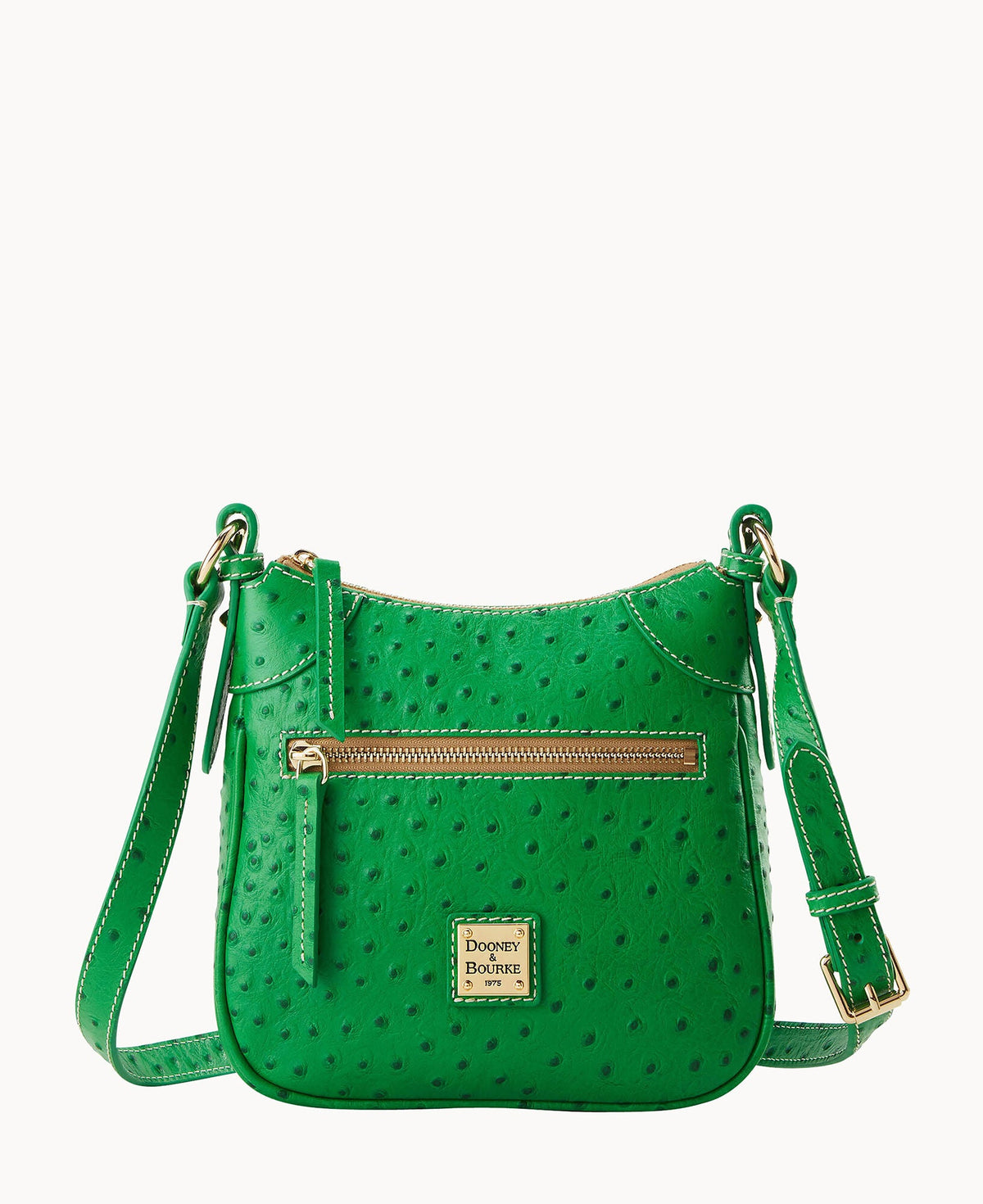 Ostrich Front Zip Crossbody - Kelly Green
