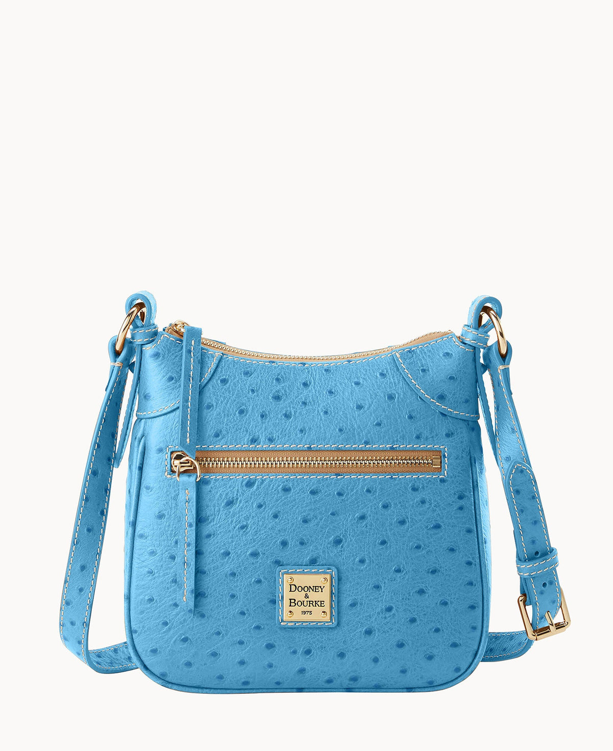 Ostrich Front Zip Crossbody - Azure
