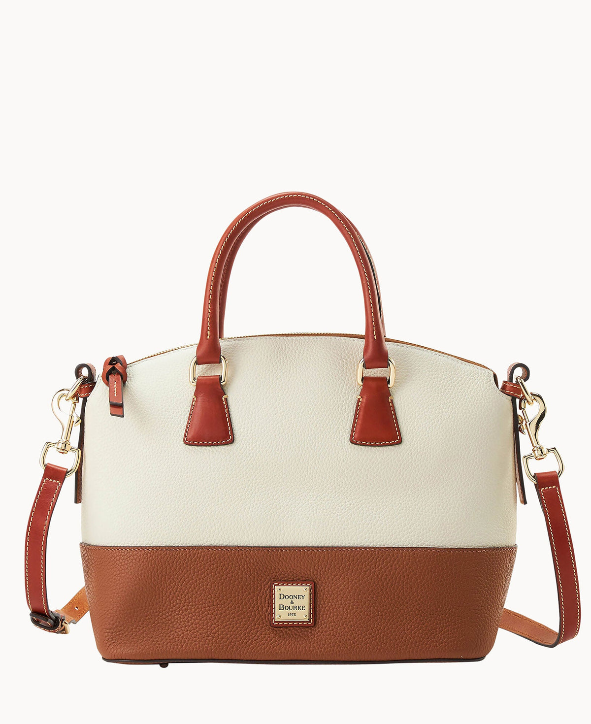 Pebble Color Block Domed Satchel - White Caramel