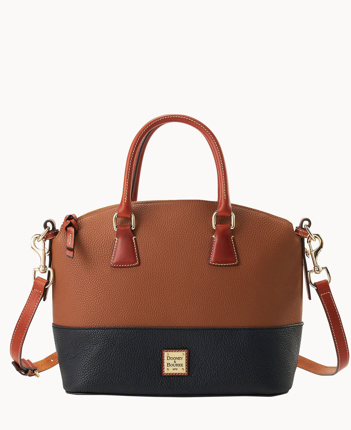 Pebble Color Block Domed Satchel - Black Caramel