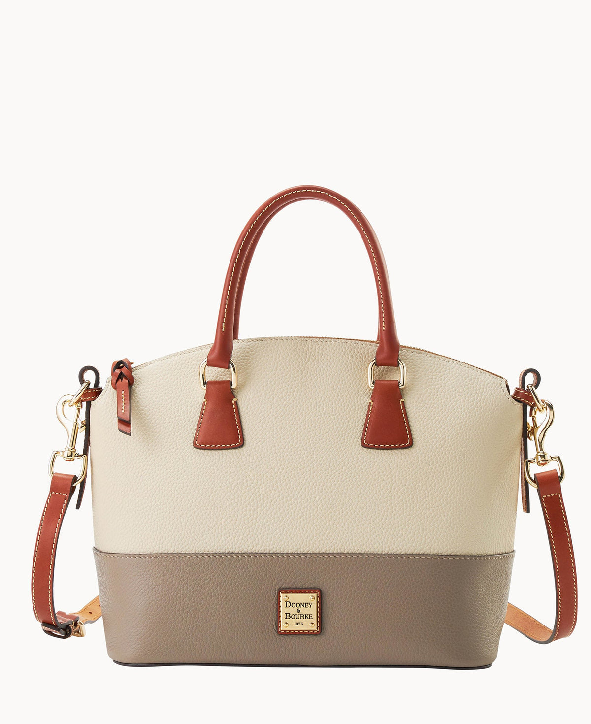 Pebble Color Block Domed Satchel - Bone Taupe