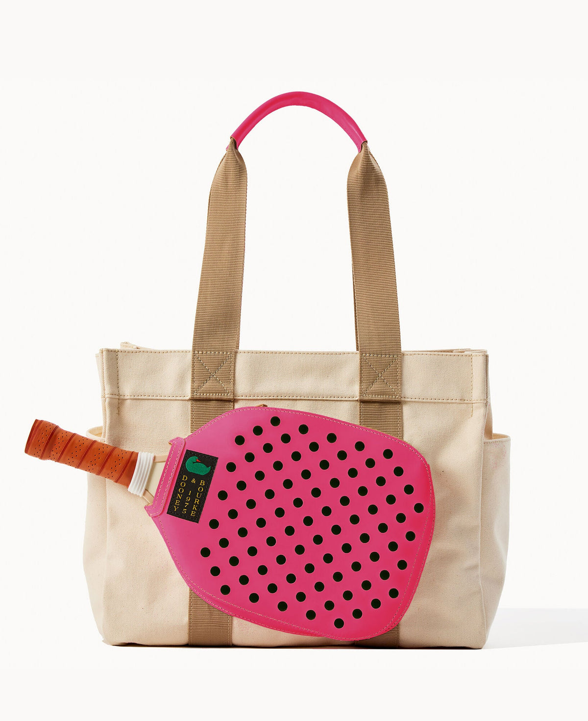 Canvas Pickleball Tote 40 - Natural Hot Pink