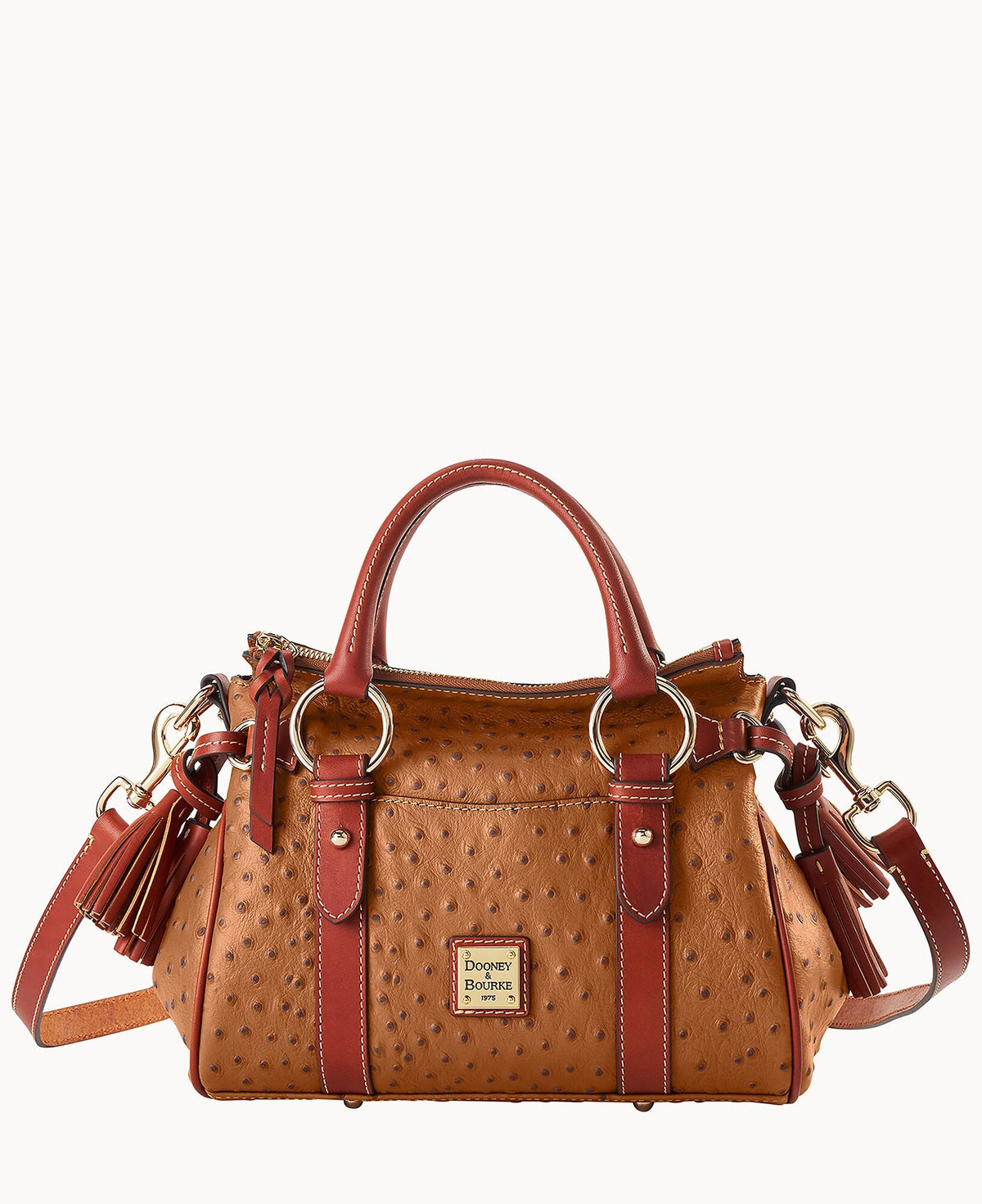 Ostrich Satchel With Pocket - Amber