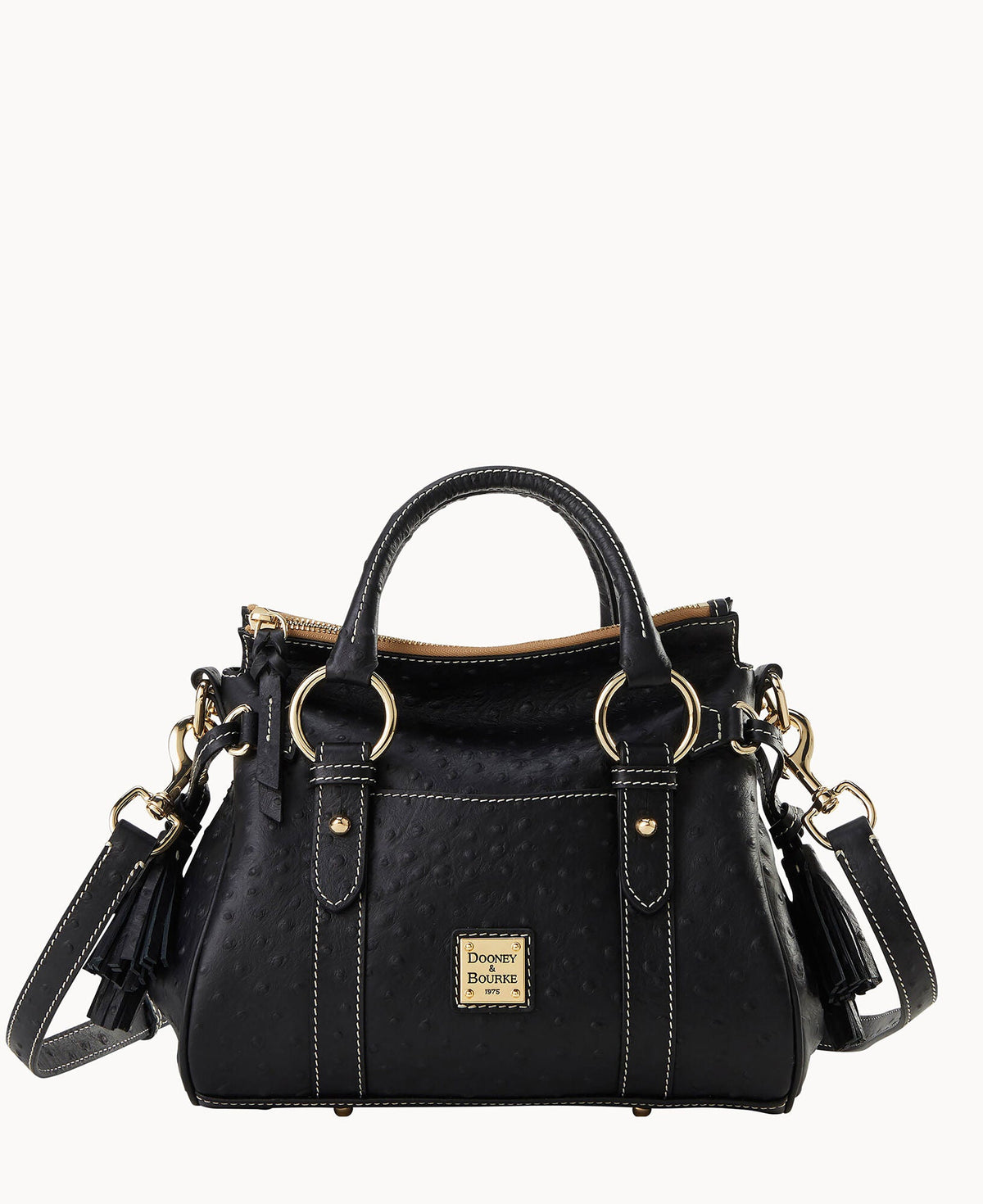Ostrich Satchel With Pocket - Black