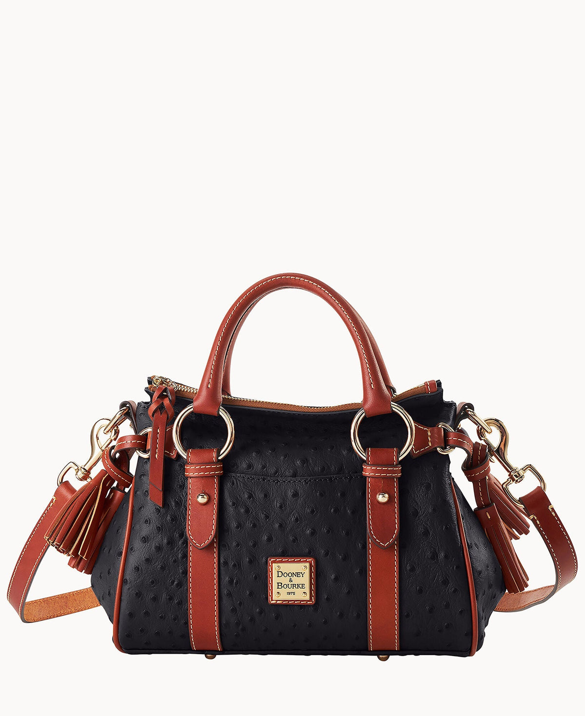 Ostrich Satchel With Pocket - Black