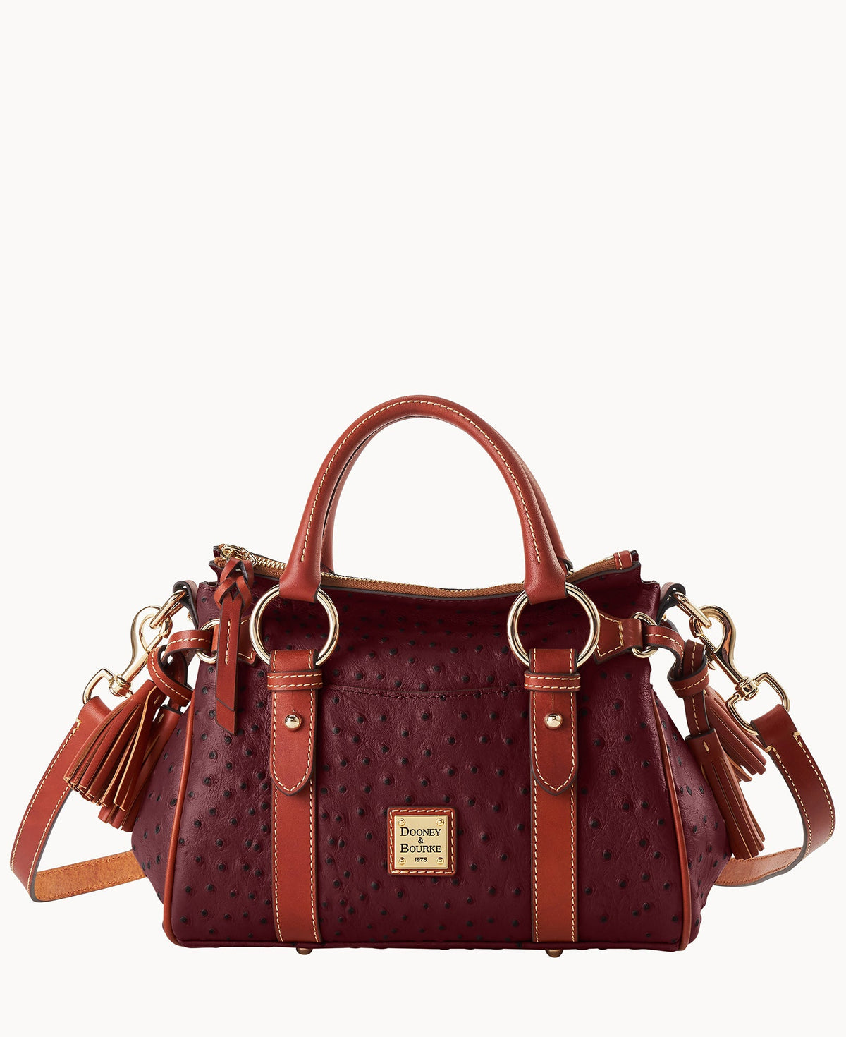 Ostrich Satchel With Pocket - Bordeaux
