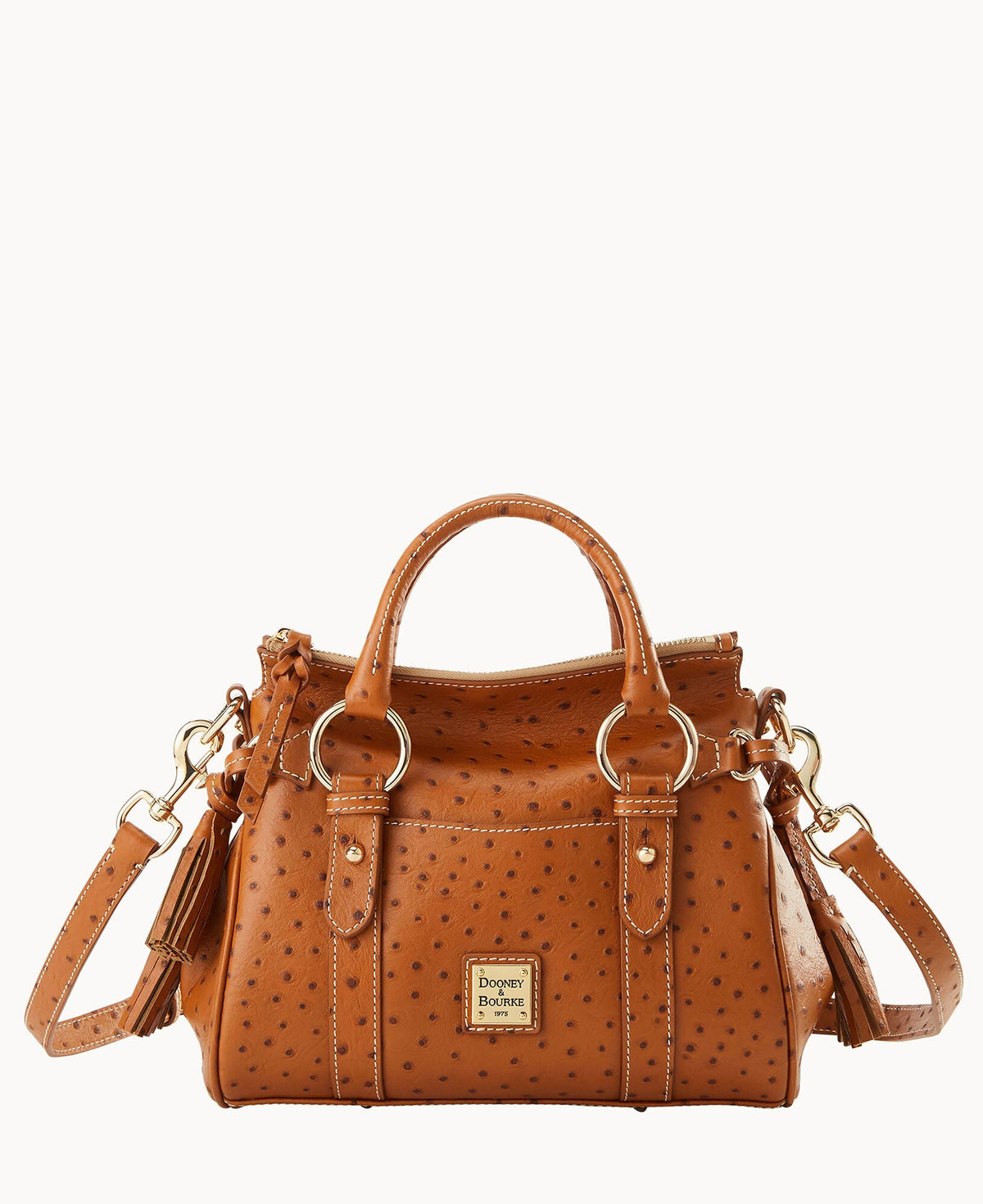 Ostrich Satchel With Pocket - Caramel