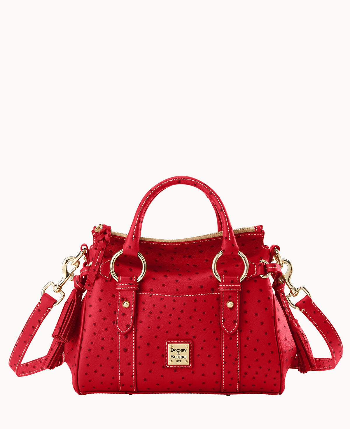 Ostrich Satchel With Pocket - Crimson