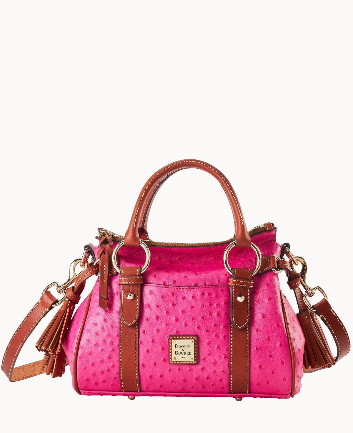 Ostrich Satchel With Pocket - Fuchsia